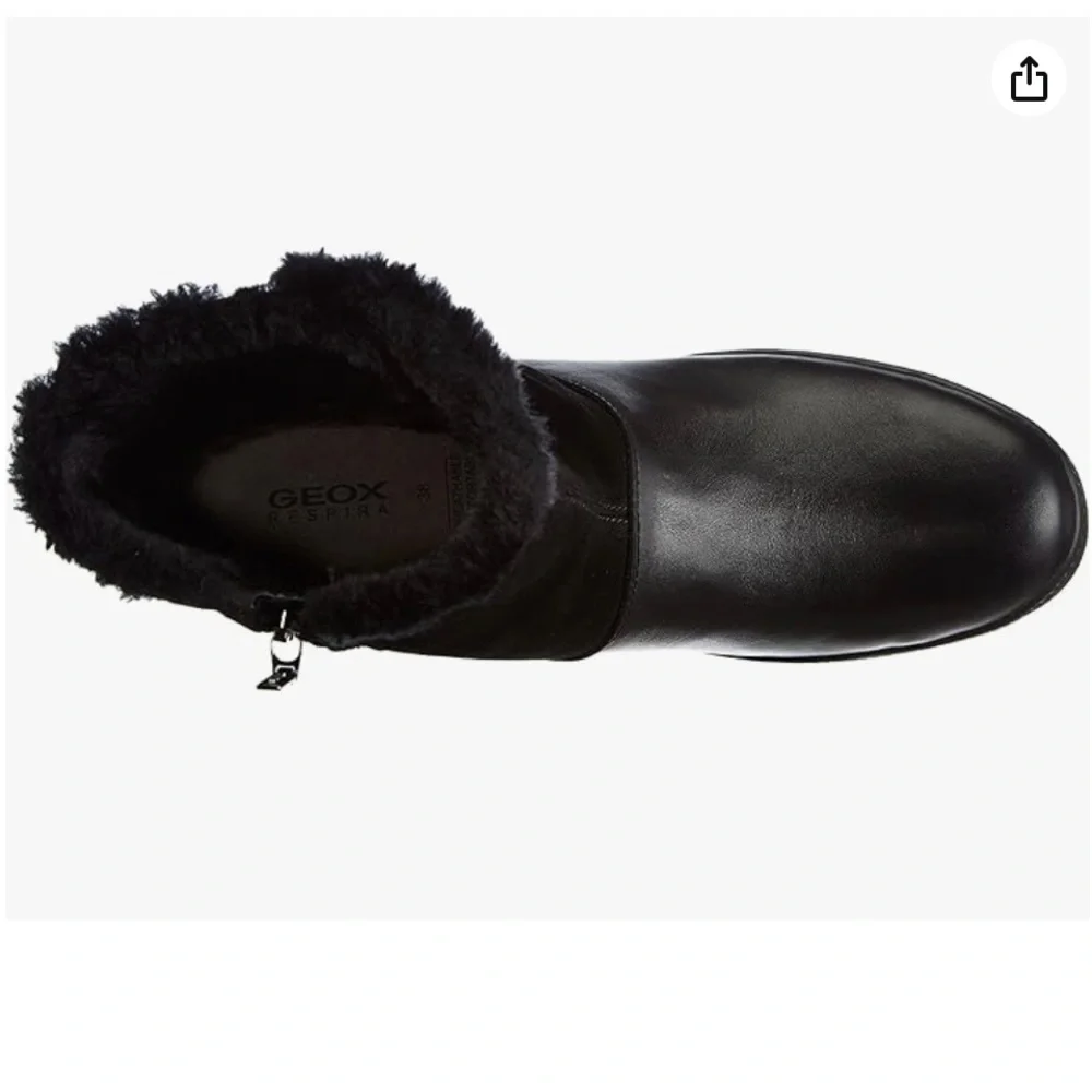 Geox Black Wedge Waterproof Black Leather Winter Boots